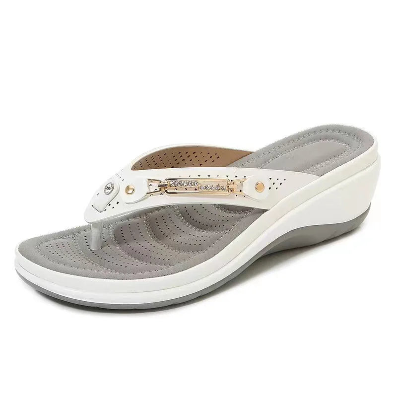 Wedge Heel Women Sandals Metallic Accent Comfortable Fit