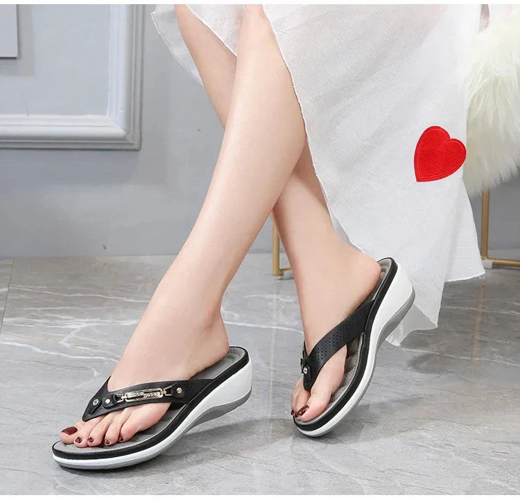 Wedge Heel Women Sandals Metallic Accent Comfortable Fit