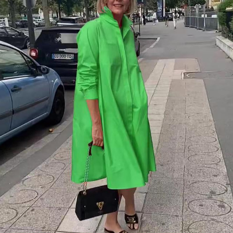 Gradient Green A Line Dress Casual Lightweight Fabric