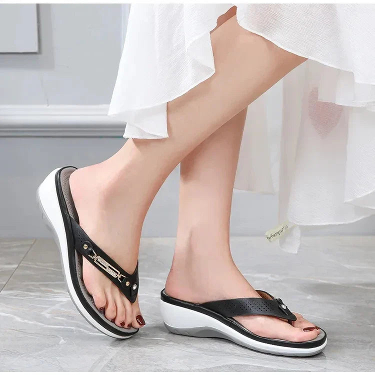 Wedge Heel Women Sandals Metallic Accent Comfortable Fit