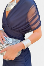 Elegant Knee Length Dress Deep V Neck Ruched Waist