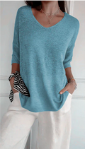 Lightweight V Neck Knit Top Relaxed Casual Fit