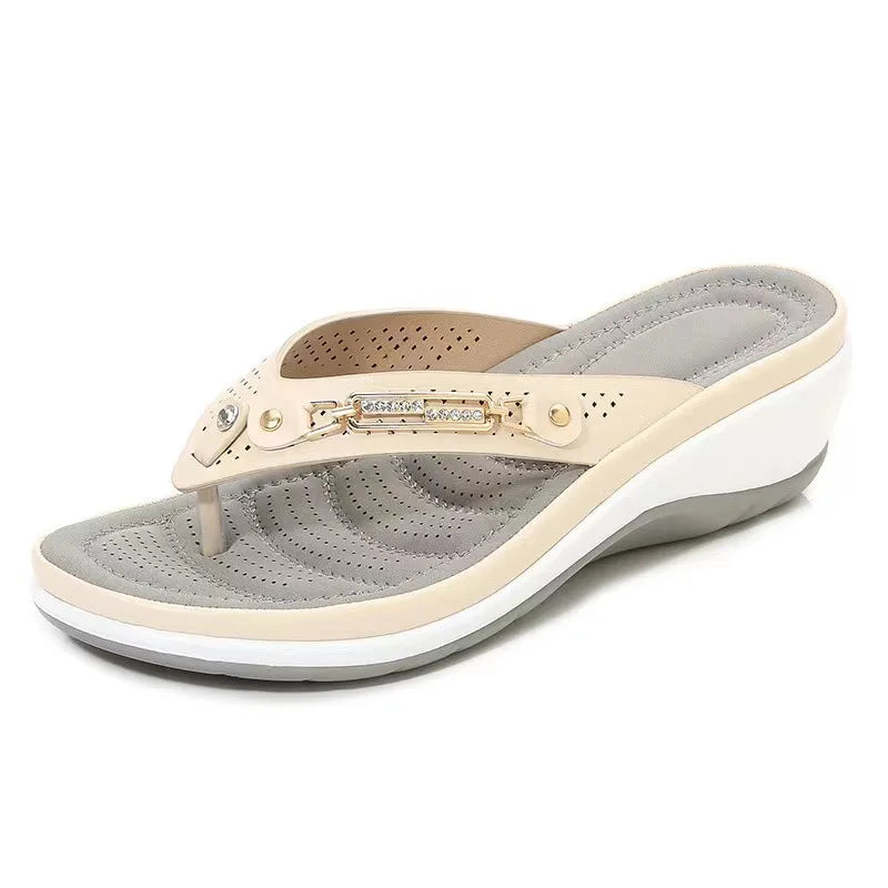 Wedge Heel Women Sandals Metallic Accent Comfortable Fit