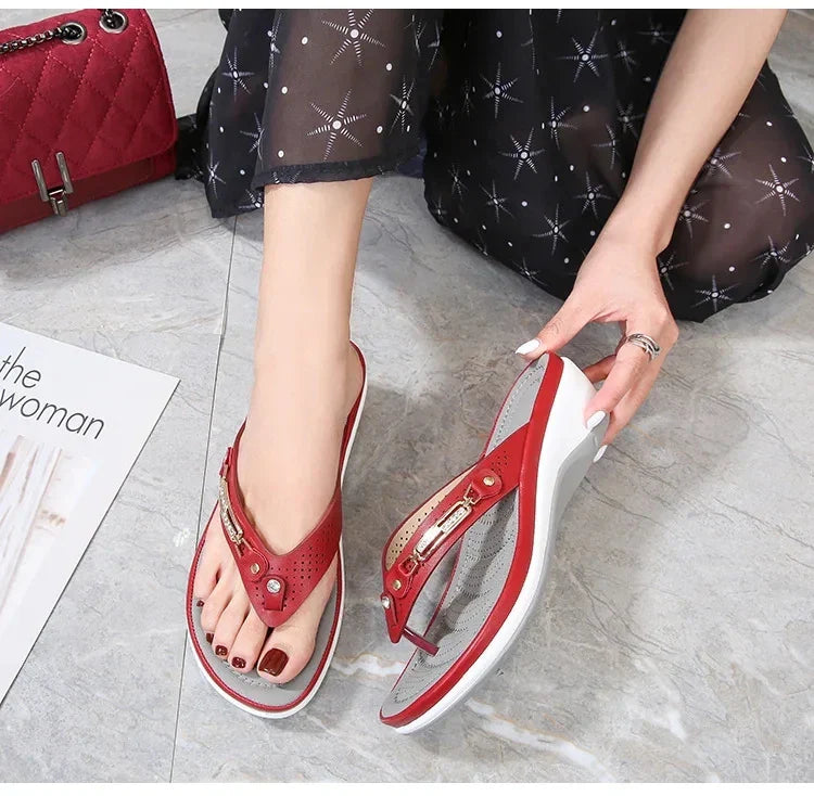 Wedge Heel Women Sandals Metallic Accent Comfortable Fit