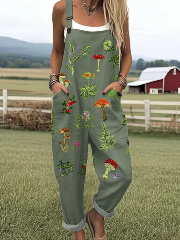 Botanical Embroidered Dungarees