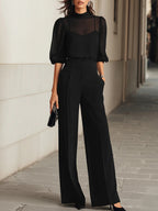 Valentina • Three-piece black set, consisting of a sheer camisole top and wide-leg pants