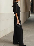 Valentina • Three-piece black set, consisting of a sheer camisole top and wide-leg pants