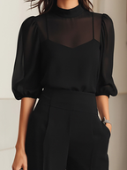 Valentina • Three-piece black set, consisting of a sheer camisole top and wide-leg pants