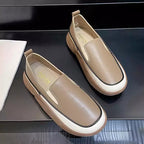 Casual Platform Slip On Loafers Women Green Beige