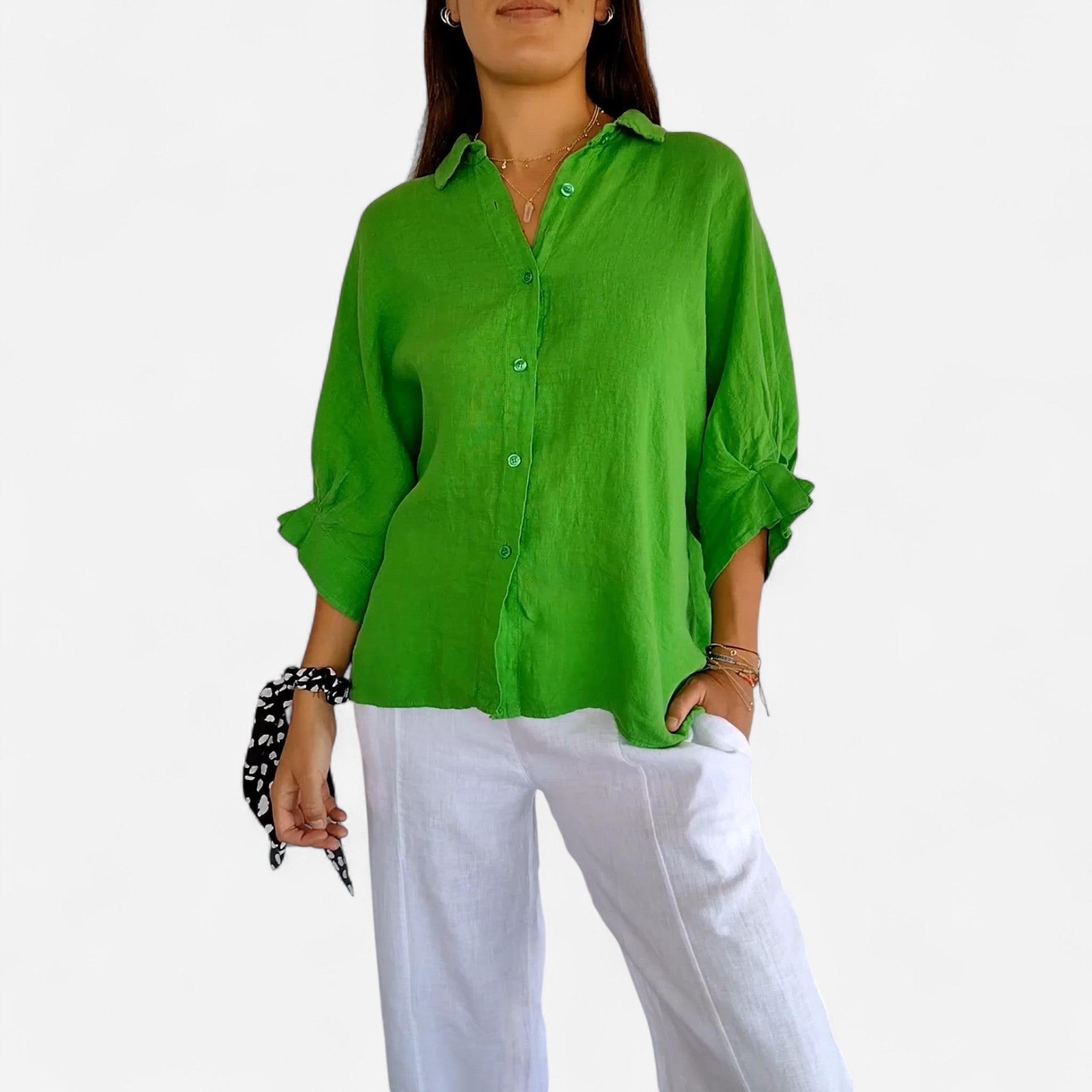 Relaxed Fit Coral Button Up Linen Shirt Lightweight Summer