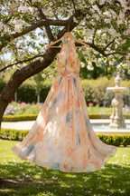 Lightweight Halter Neck Dress Flowing Floral Elegance