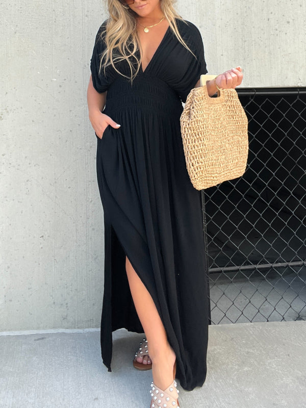 Lightweight Maxi Dress V Neck Side Slit