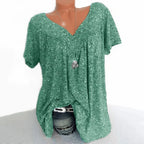 Lightweight V Neck Speckled Short Sleeve Top