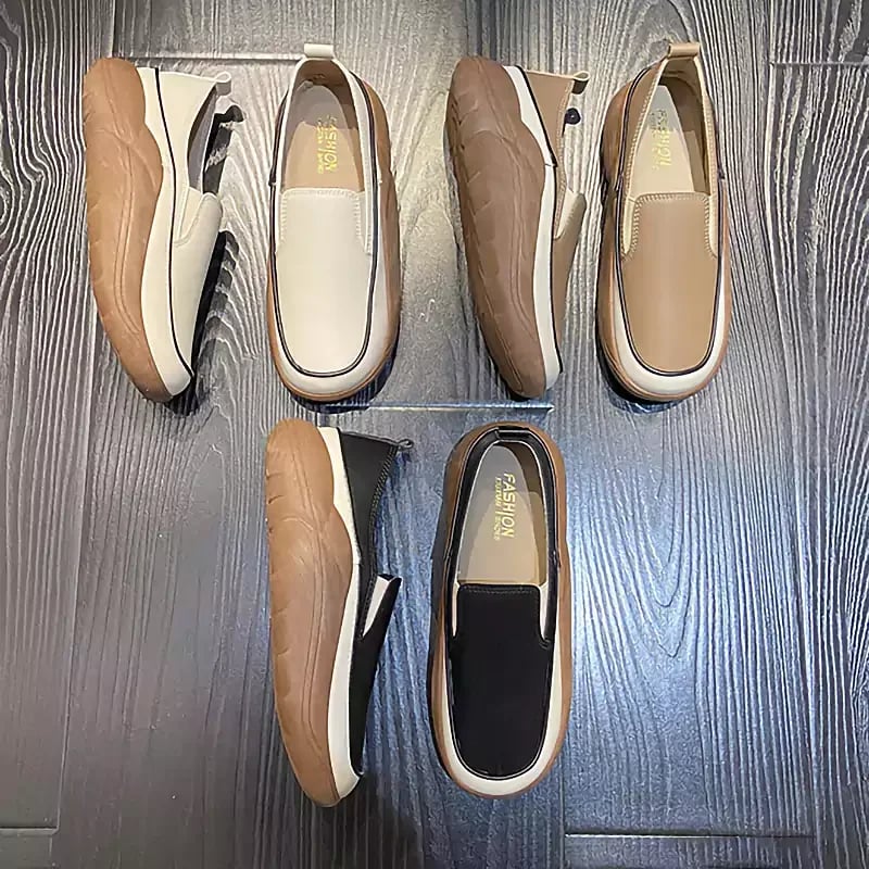 Casual Platform Slip On Loafers Women Green Beige
