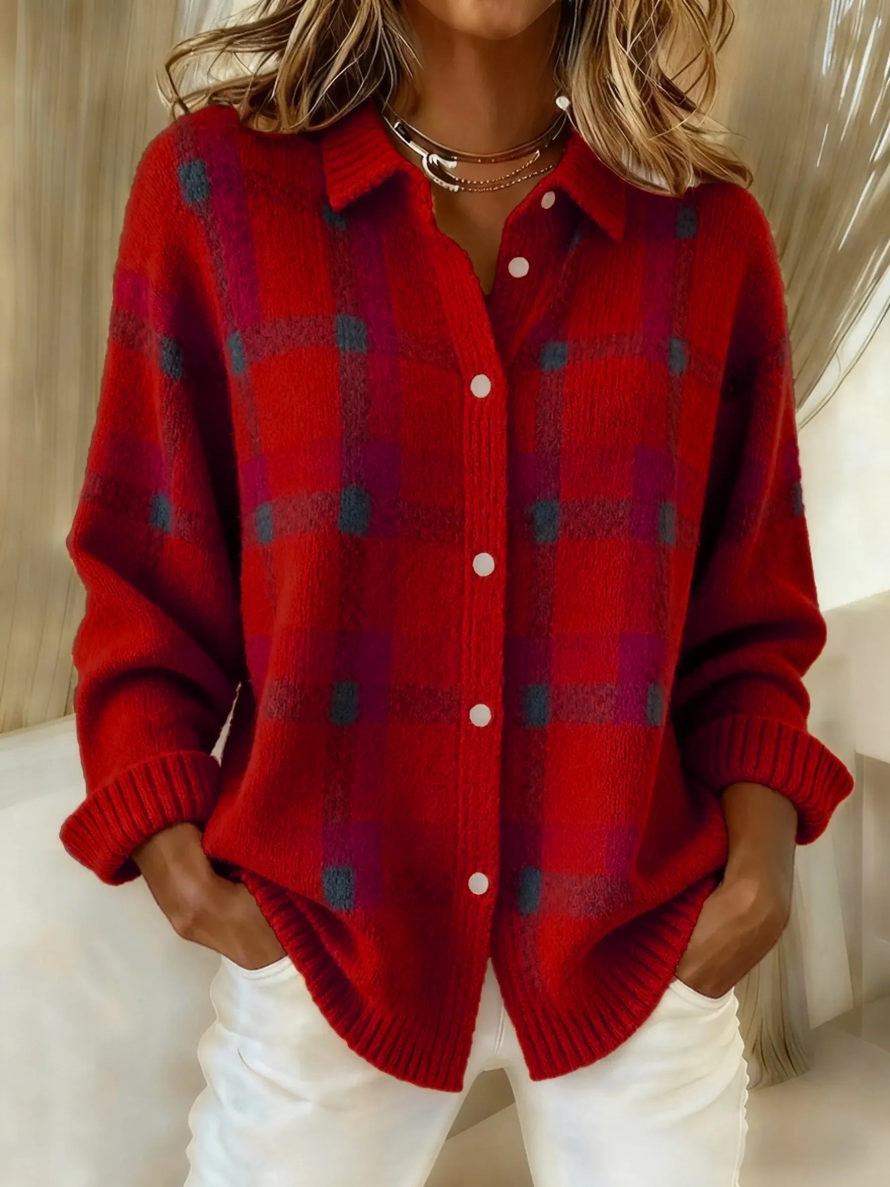 Retro Plaid Buttoned Cardigan Sweater