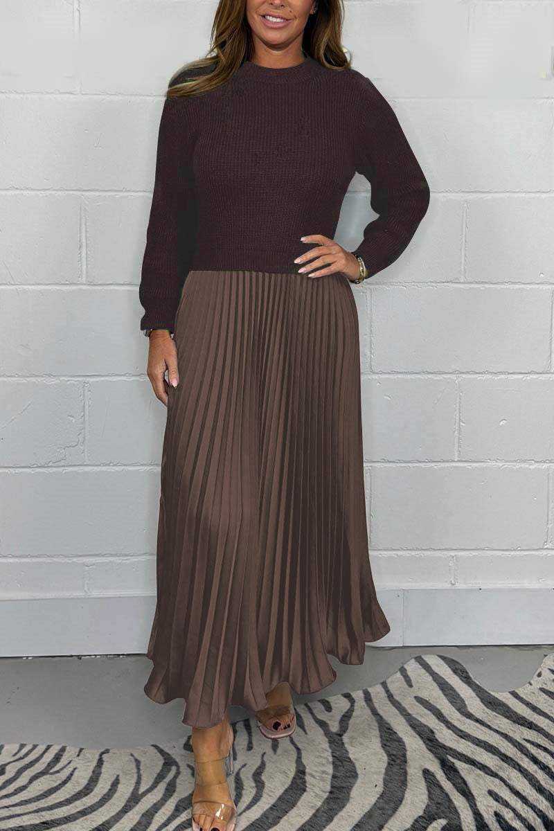 Ribbed Knit Sweater and Pleated Maxi Skirt Elegant Comfortable Set