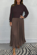 Ribbed Knit Sweater and Pleated Maxi Skirt Elegant Comfortable Set