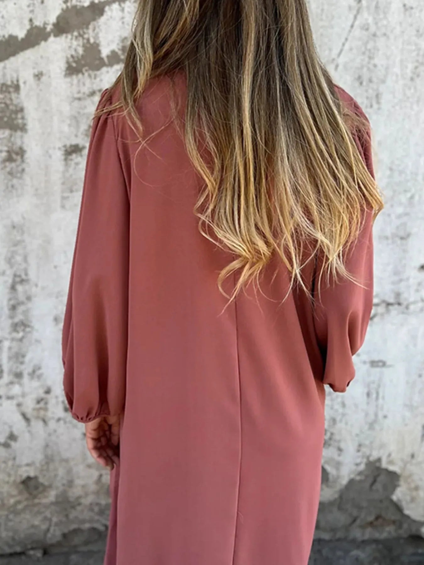 Loose Fit V Neck Balloon Sleeve Ankle Dress
