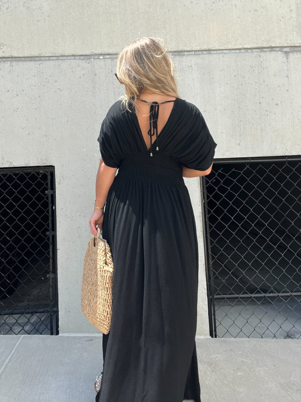 Lightweight Maxi Dress V Neck Side Slit