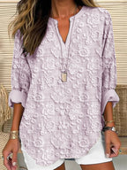 Relaxed Fit Floral Embroidered Women Blouse V Neck