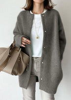 Soft Knit Oversized Cardigan Round Neck Snap Buttons