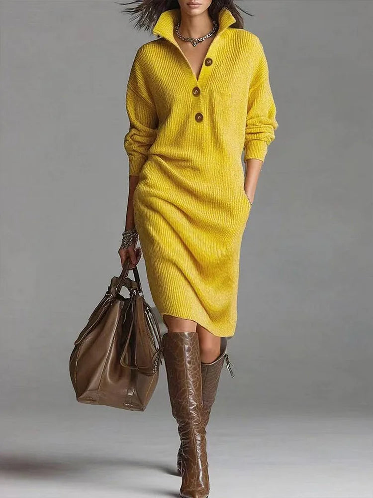 Ribbed Knit Dress Fitted Waist Long Sleeve