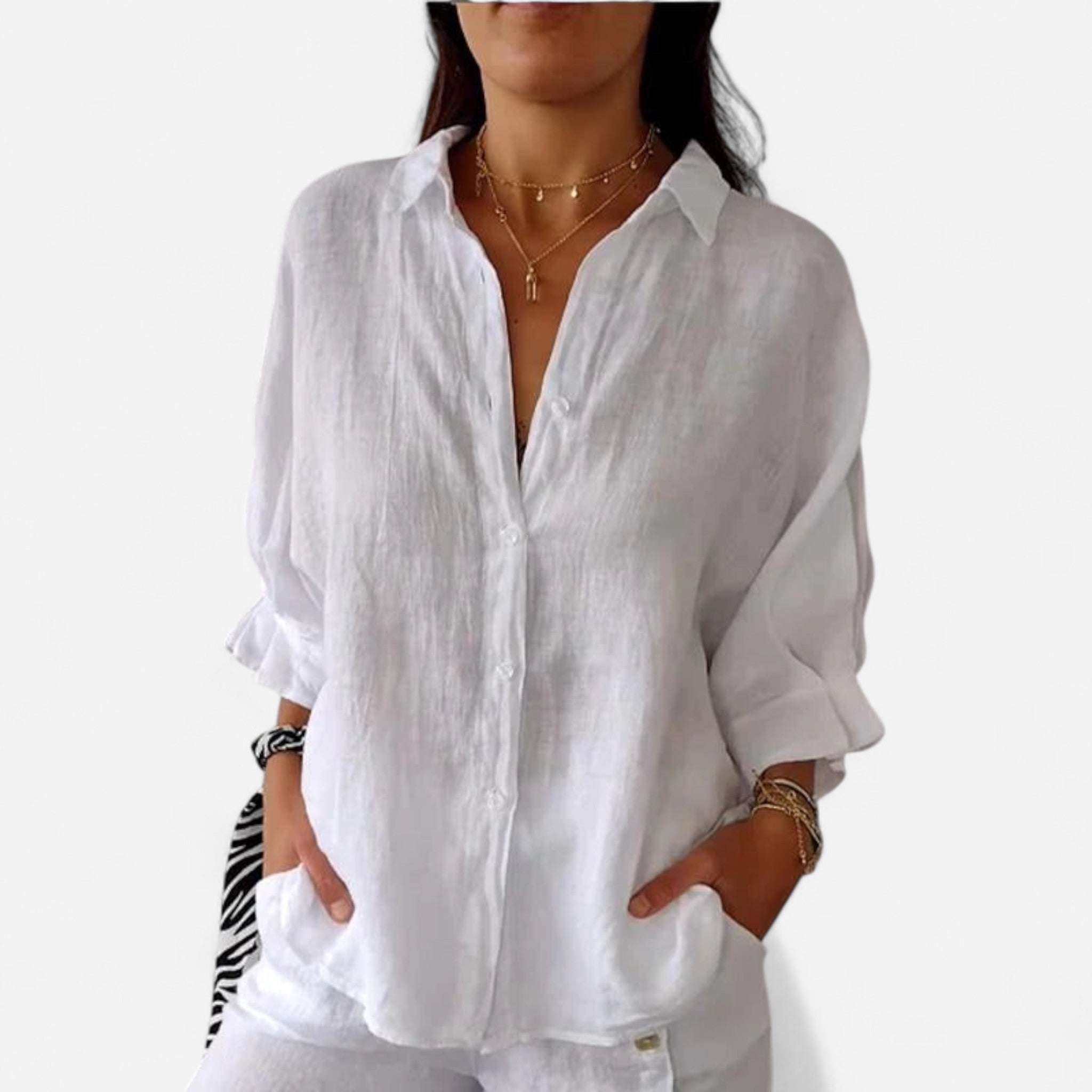 Relaxed Fit Coral Button Up Linen Shirt Lightweight Summer