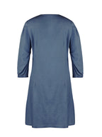 Soft Denim V Neck Dress Puff Sleeve Above Knee