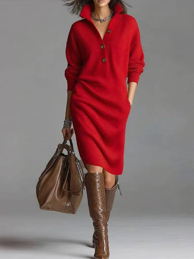 Ribbed Knit Dress Fitted Waist Long Sleeve