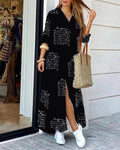 Printed Long Sleeve Dress Relaxed Fit Elegant Style