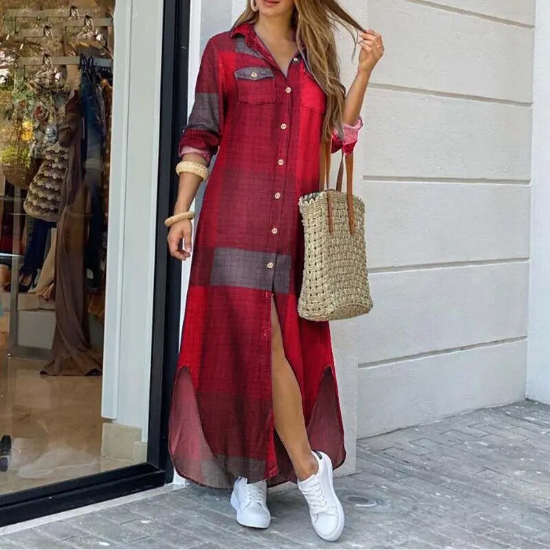 Printed Long Sleeve Dress Relaxed Fit Elegant Style