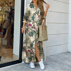Printed Long Sleeve Dress Relaxed Fit Elegant Style