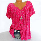 Lightweight V Neck Speckled Short Sleeve Top