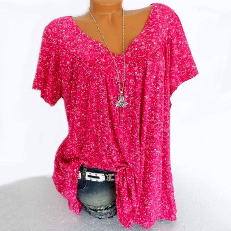 Lightweight V Neck Speckled Short Sleeve Top