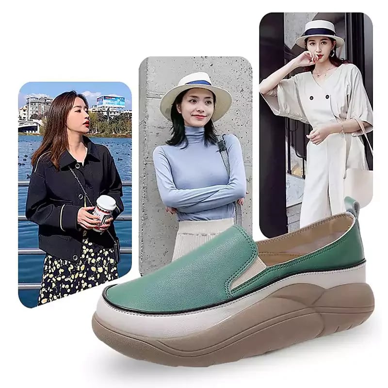 Casual Platform Slip On Loafers Women Green Beige