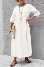 Relaxed Fit Midi Dress Lightweight Cotton Linen Blend