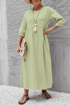 Relaxed Fit Midi Dress Lightweight Cotton Linen Blend