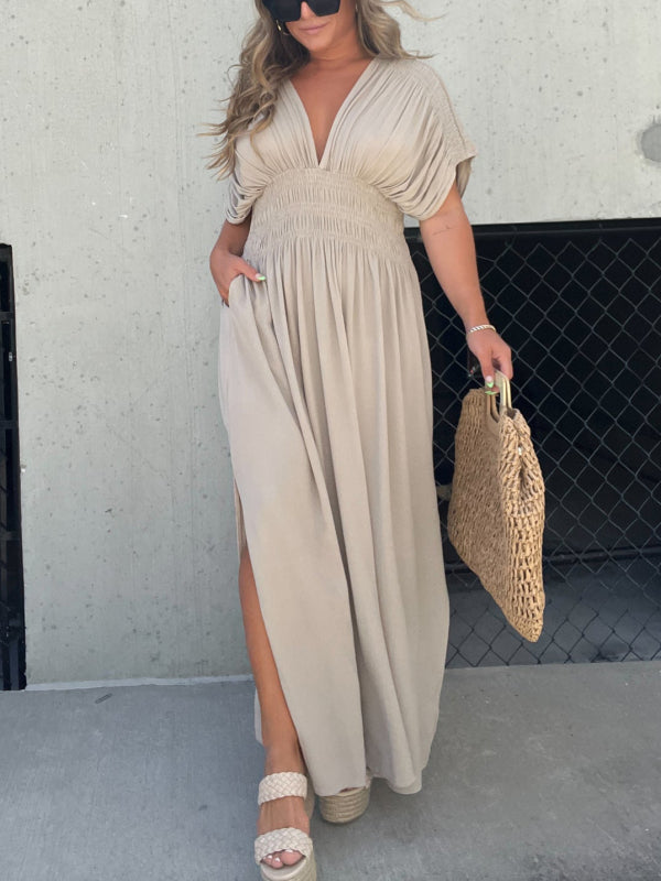 Lightweight Maxi Dress V Neck Side Slit