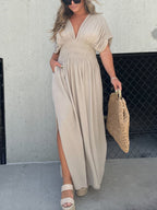 Lightweight Maxi Dress V Neck Side Slit