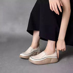 Casual Platform Slip On Loafers Women Green Beige