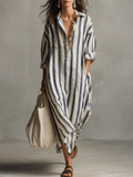 Lightweight Striped Shirt Dress Breathable Loose Fit