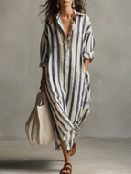 Lightweight Striped Shirt Dress Breathable Loose Fit