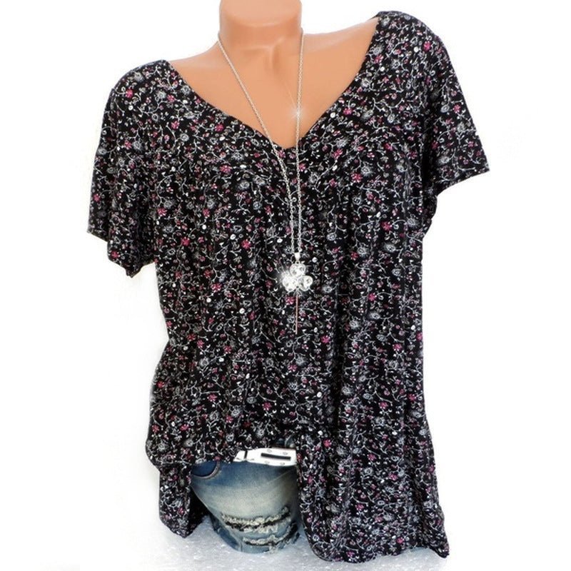 Lightweight V Neck Speckled Short Sleeve Top