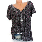 Lightweight V Neck Speckled Short Sleeve Top