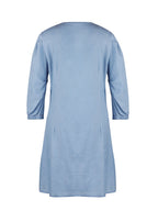 Soft Denim V Neck Dress Puff Sleeve Above Knee