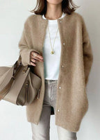 Coffee Tone O-Neck Patchwork Knitted Cardigan Coat