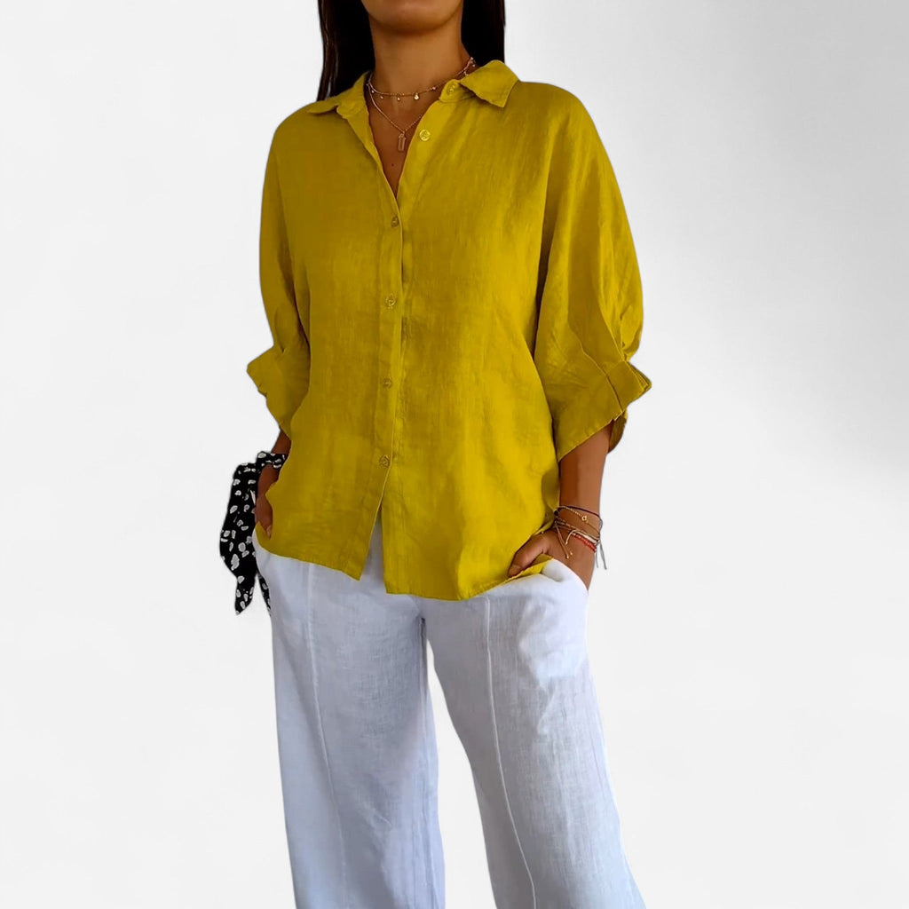 Relaxed Fit Coral Button Up Linen Shirt Lightweight Summer