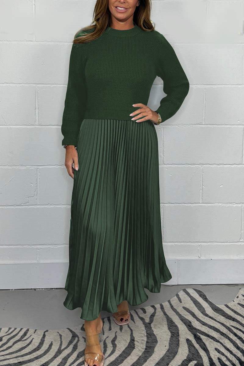 Ribbed Knit Sweater and Pleated Maxi Skirt Elegant Comfortable Set