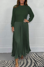 Ribbed Knit Sweater and Pleated Maxi Skirt Elegant Comfortable Set