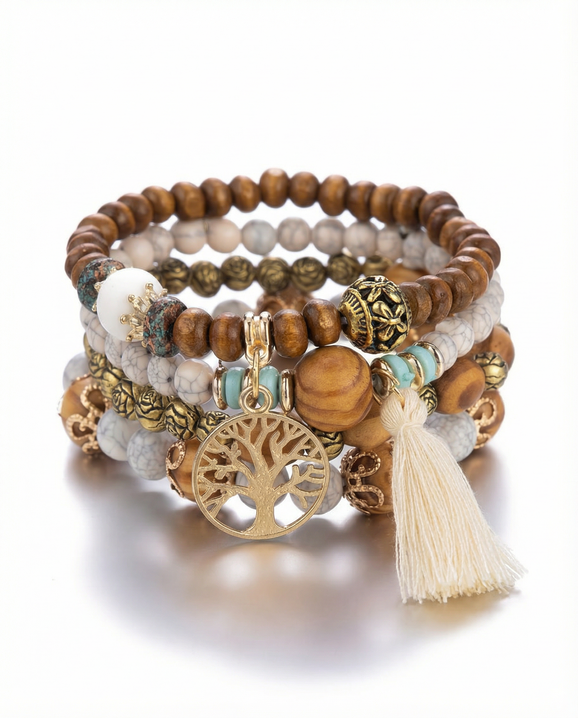 Ethnic Multi-Layer Wooden Bead Stretch Bracelet